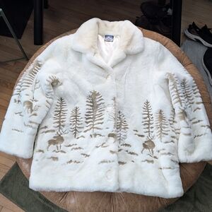 VTG Northern Lifestyles Canada Faux Fur Button Coat Winter Deer Buck Sz Medium
